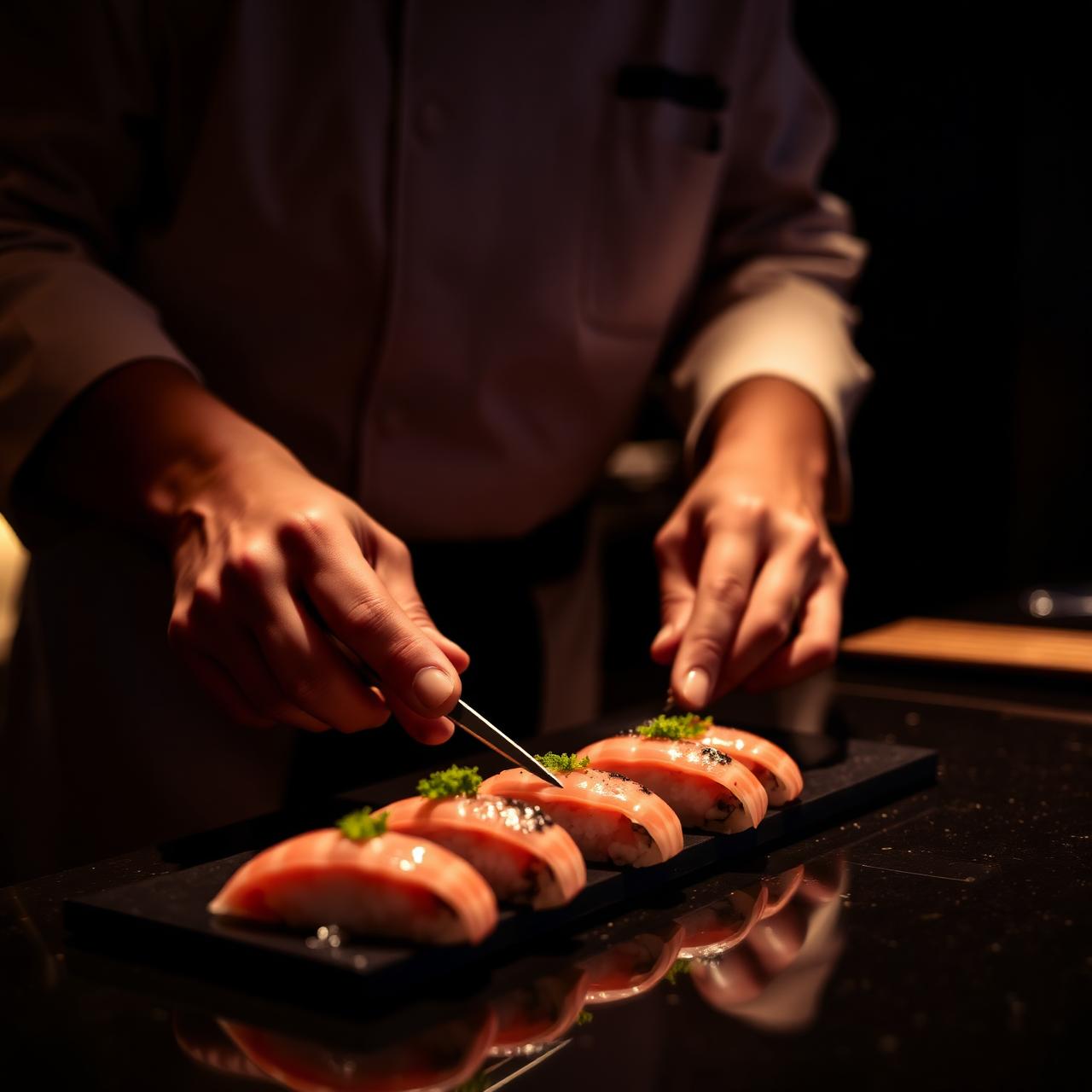 Šéfkuchař při přípravě sushi